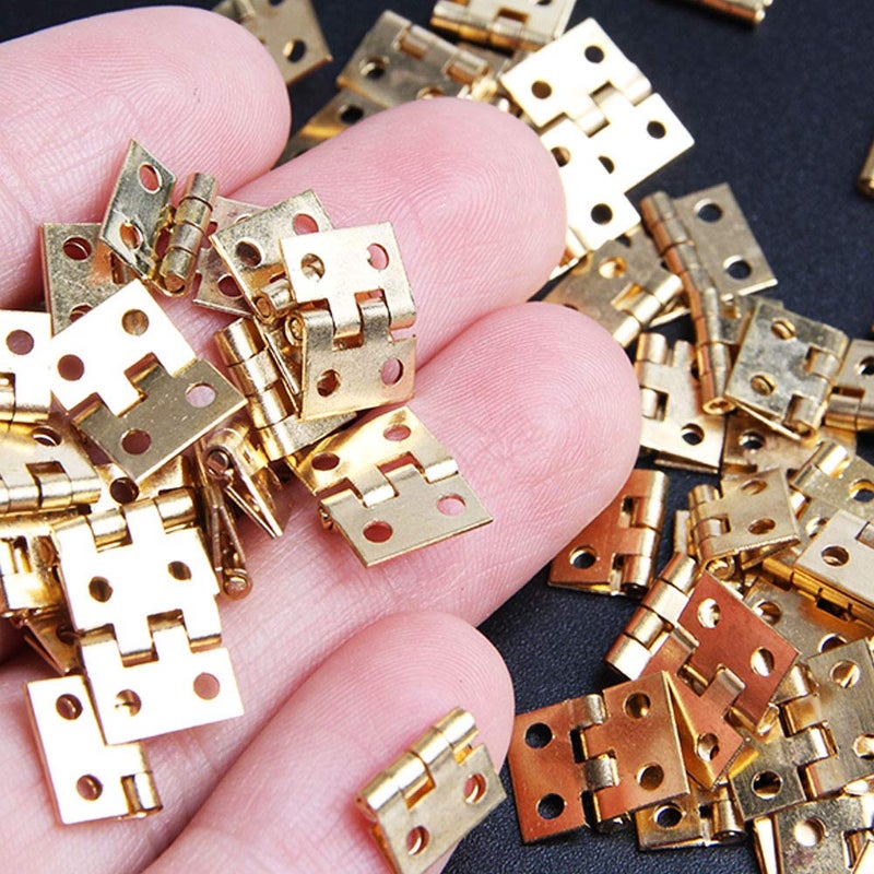 Wixine 100Pcs Mini Brass Plated Hinge - Small Decorative Jewelry Box Hinges Parts - Image 2